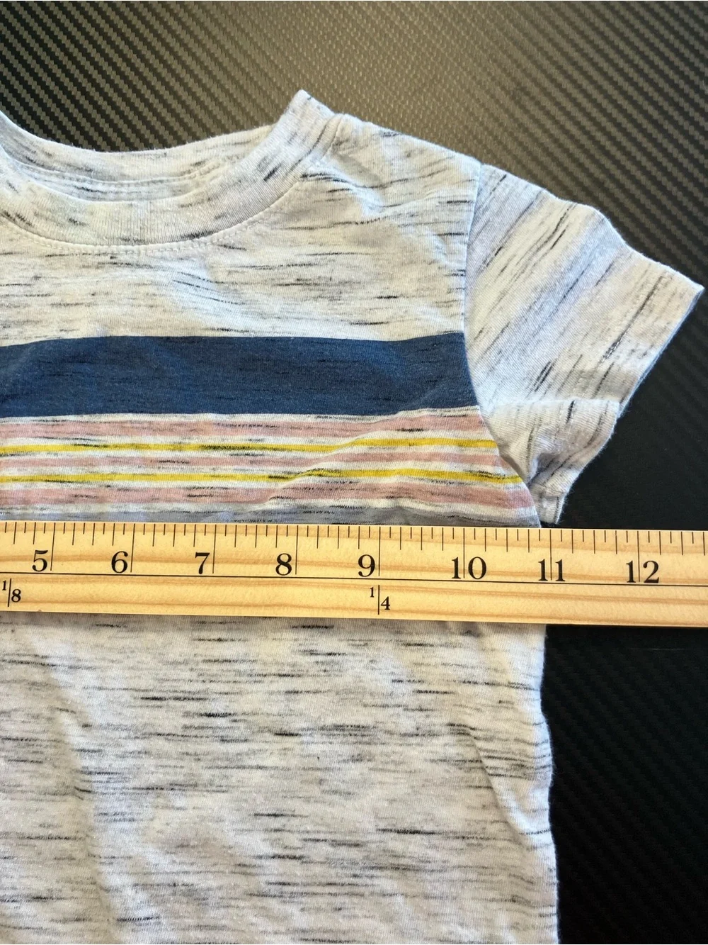 Cat & Jack Heathered White Tee with Blue and Pastel Stripe Chest